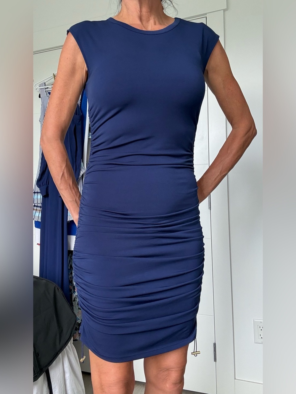 Michael Kors Dark Navy Ruched Midi Dress